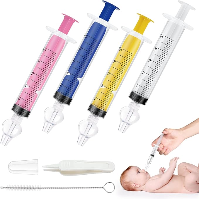 Baby Nasal Irrigator, 4PCS Nasal Syringe for Baby, Syringe Nasal Irrigator with Tweezers & Cleaning Brush, Baby Nasal Aspirator with Silicone Nasal Suction Tips Portable Baby Nasal Syringe