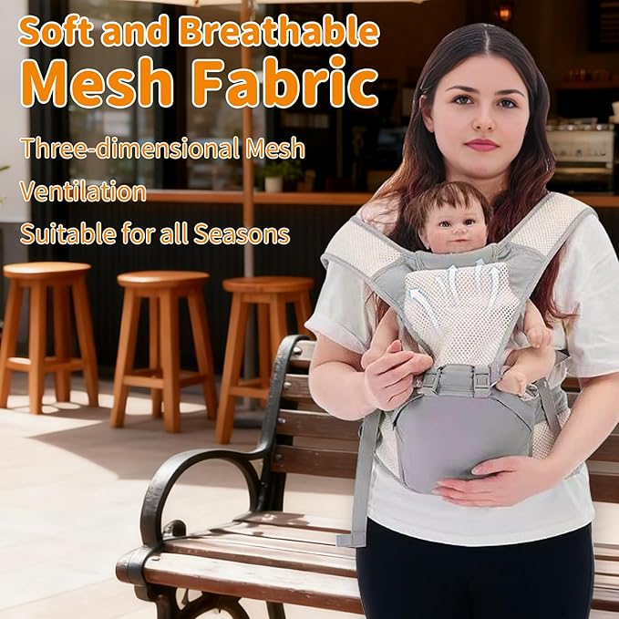 Baby Carrier Newborn to Toddler, Lightweight Structured Ergonomic Design for Infant Carrier with Plus Size Support 3-in-1 Carrier with Mesh & Hip Seat Front & Back Facing All Seasons for Travel
