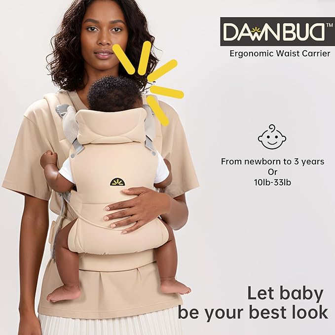 Baby Carrier for Newborns to Toddlers, Adjustable, Ultra-Soft and Weightless, Ergonomic Baby Carrier with Head Support, Baby Travel Gear, Baby Essentials (Beige),