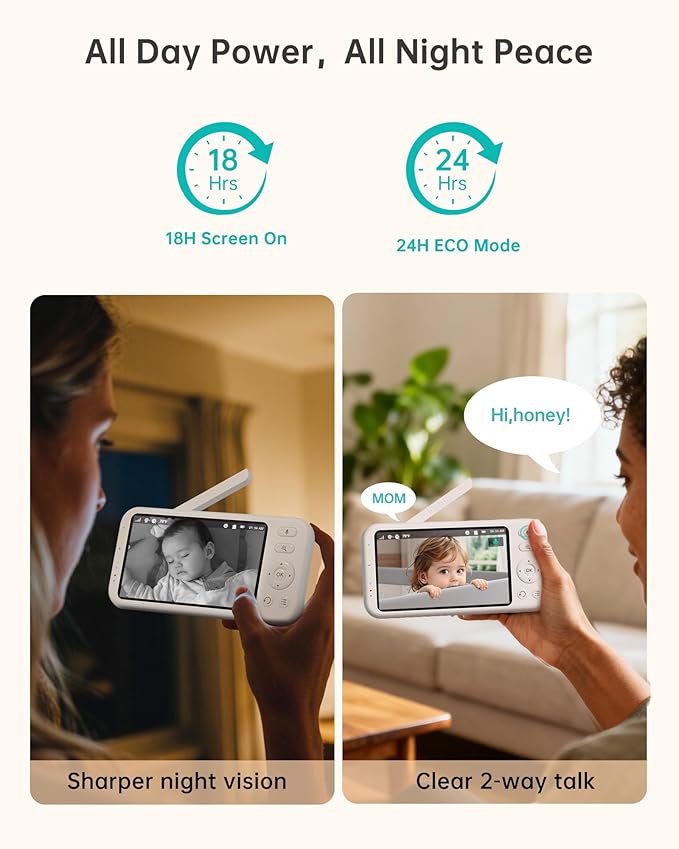 Jartoo 2K 5.5" Video Baby Monitor with 2 Cameras and Audio,AI Cry Detect 1860ft Long Range Baby Monitor No WiFi Baby Camera Wireless,Clear Night Vision,ANC, 2-Way Talk,White Noise,6000mAh [2025 New]