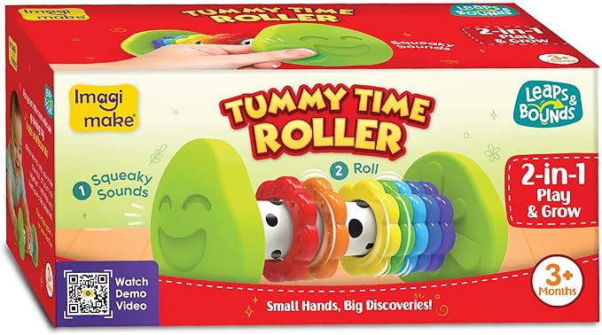 Imagimake Tummy Time Roller | Leaps & Bounds Baby Toys for 3+ Months | Early Learning Toy for Toddlers & Infants | 2-in-1 Play & Grow - Squeaky Sounds | Non - Toxic | New Born Baby Gift for 3+ Months
