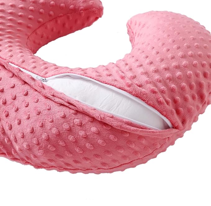 QUENESS Nursing Pillow and Positioner, Breastfeeding, Bottle Feeding, Baby Sitting Support with Removable Ultra Soft Cover, Tummy Time Support for Baby Boys and Girls (StrawberryRed)