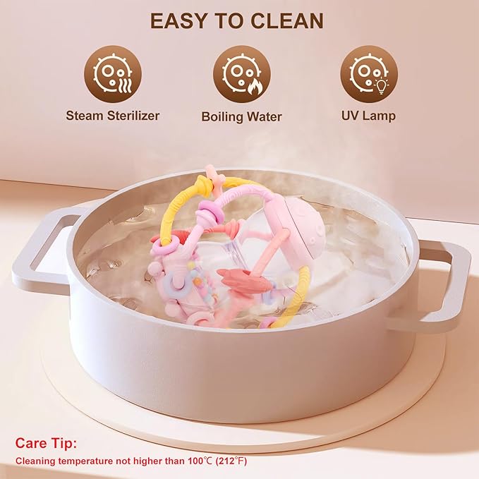 Socub Baby Montessori Sensory Toys for 0-6 6-12 Months, Food Grade Teething Toys for Babies 3-6 6-12 12-18 Months, Newborn Infant Learning Developmental Rattle Toy for 6-12 Months Boys Girls(Pink)