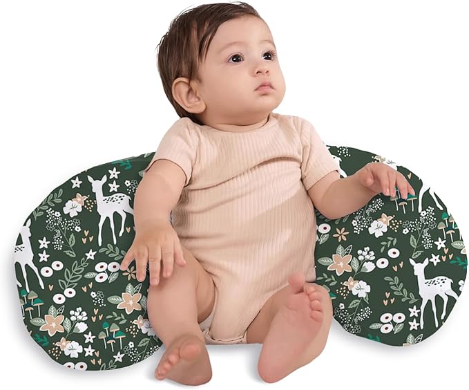 Little Grape Land Nursing Pillow, Upgraded Breast Feeding Pillow for Mom, Breastfeeding Bottle Feeding for 0–16 Months, Machine Washable Cover with Firm Breathable Filling for Tummy Time, Forest Deer