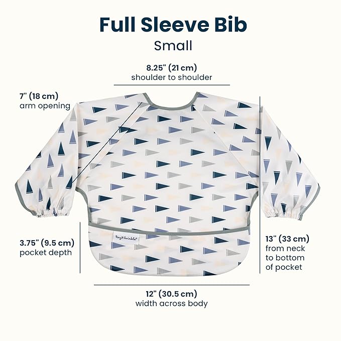 Tiny Twinkle Long Sleeve Bib for Babies & Toddlers | Waterproof Smock Bib for Eating | Machine Washable & Mess-Proof Feeding Essentials | Newborn Shower Gift (Varsity Flags, Small 6-24 Months)