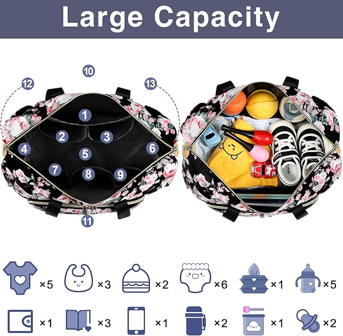 ITIEZY Diaper Bag Tote for Baby - Large Mommy Bag with Portable Changing Pad Pacifier Case, Hospital Bags Travel Baby Bag