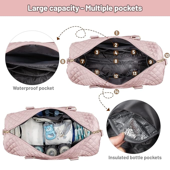 LOVEVOOK Diaper Bag Tote with Pacifier Case and Changing Pad, Large Capacity Mommy Bag for Hospital and Weekender Travel, Functional Baby Bag Newborn Baby Essential, Pink