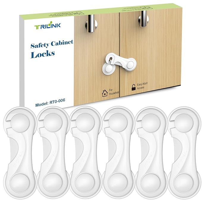 Cabinet Locks for Babies 6 Pack, Baby Proofing Baby Safety Locks, Child Locks for Cabinets, Fridge Locks for Kids, Strong Adhesive No Drilling-Durable-Multifunctional for Furniture Kitchen