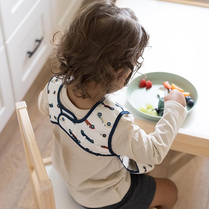 Tiny Twinkle Mess Proof Baby Bib for Girls | Waterproof Toddler Bib for Eating | Baby Apron for Feeding | Machine Washable | Perfect Shower Gift (Vintage Cars, 6–24M)