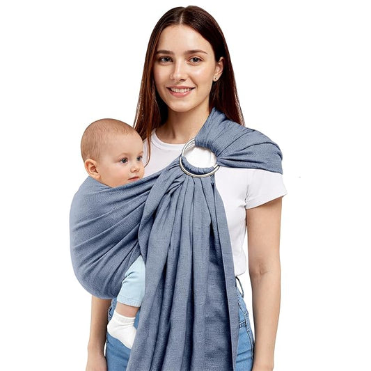 Baby Ring Sling Wrap, Lightweight Baby Carrier Sling Toddler Sling, Cotton Baby Wraps Carrier (7-35 lbs) for Infants and Toddlers, Baby Shower Gifts, Blue