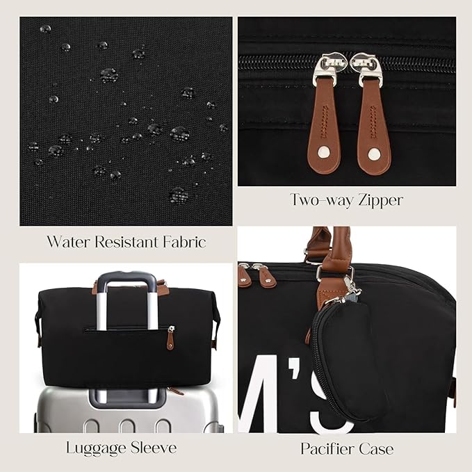 printe 6pcs Large Diaper Bag Tote with Changing Pad & 2 Organized Pouches, Mom's Bag for Hospital with Pacifier Case, Straps, Stroller Hook, Baby Diaper Bag for Weekender Travel