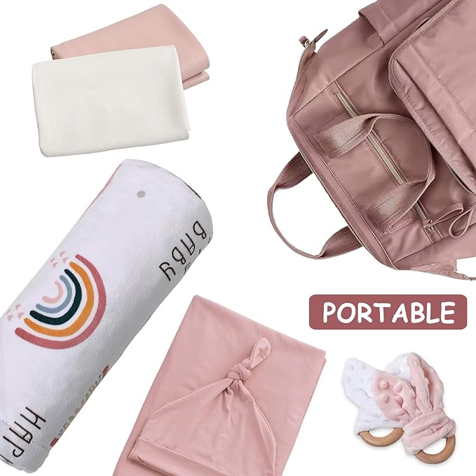 Owlowla Baby Diaper Changing Pad Portable Changing Mat Travel Changing Pad Liner for Baby and Small Toddler(Blush&Cream)