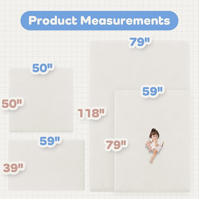 PaPaMat 1.5" Thick Baby Play Mat for Floor, 59x79 Playpen Mat, Pro Soft Flannel Foam Mats Toddler Infant Kids Crawling for Nursery Rug Playroom Living Room Waterproof Easy Care Non-Slip (Cream)
