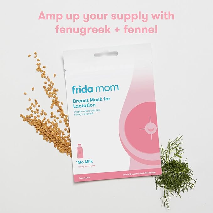 Frida Mom Breast Mask for Lactation- Made with Fenugreek + Fennel to Increase Milk Supply - 2 Sheet Masks - No Artificial Fragrances, Phthalates, or Parabens (Pack of 2)