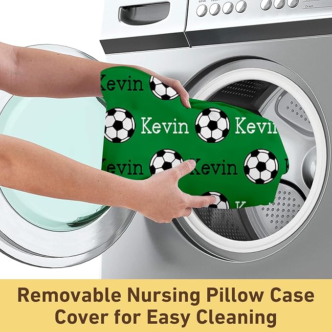 Rucekia Baby Nursing Pillow Cover - Personalized Name Green Soccer Theme Breastfeeding U-Shaped for Bottle Feeding, Ultra Soft Comfortable Breastfeeding Pillow Cover for Infant Baby Boys and Girls