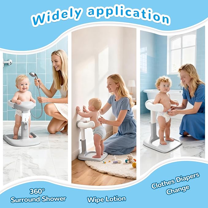 Baby Shower Stand - Adjustable Height Baby Shower Standing Support | Baby Bath Stand Soporte para Bañera de Bebé | Toddler Shower Stand Assist Holder for 8-36 Months Toddler Baby Standing Bath