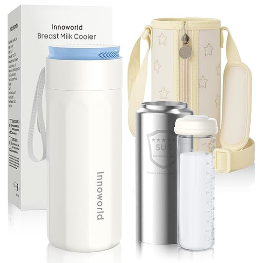 Portable Breastmilk Cooler for Outdoor, Breast Milk Cooler with 11oz Baby Bottle for Breastmilk Storage, 360° Stainless Steel Cooling Tube for 24 Hours Continuous Cooling, with Portable Carrier Bag