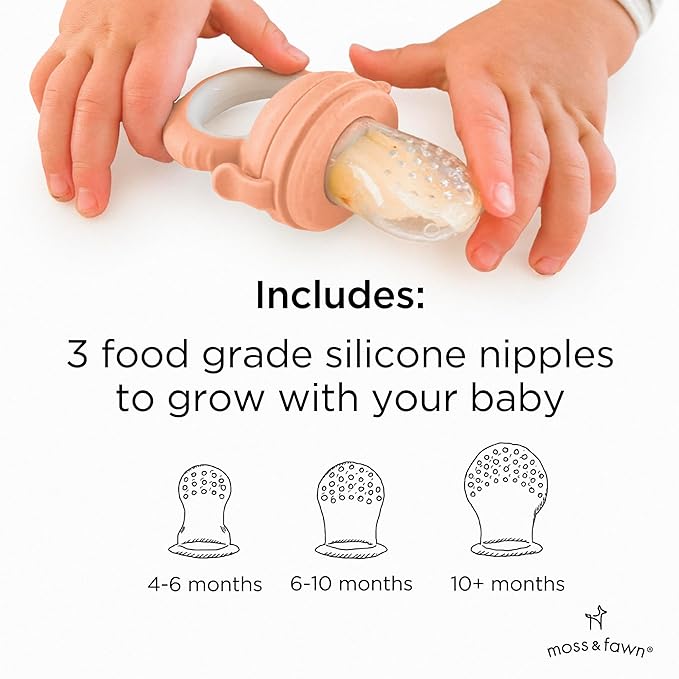 Moss and Fawn Forage Feeder - Soothing Silicone Frozen Breast Milk Popsicle & Baby Food Teething Toy, Pacifier, Fruit Feeder, & Teether - BPA, PVC & Phthalate-Free - Bloom