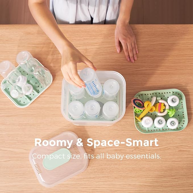 Momcozy Bottle Sterilizer and Dryer, Modular Nesting Space Saving Design, 6 Bottles Capacity, 4 in 1 Compact Sterilizer for Baby Bottles, Breast Pump Parts & Newborn Essentials, Drying Rack Included