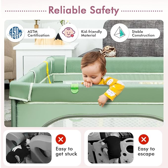 Costzon Playpen for Toddlers, Extra Large Playard Playpen for Toddlers Indoor & Outdoor with Ocean Balls, Non-Slip Suction Cups, Handlebars, Breathable Mesh, Play Pen for Babies 6-12 Months