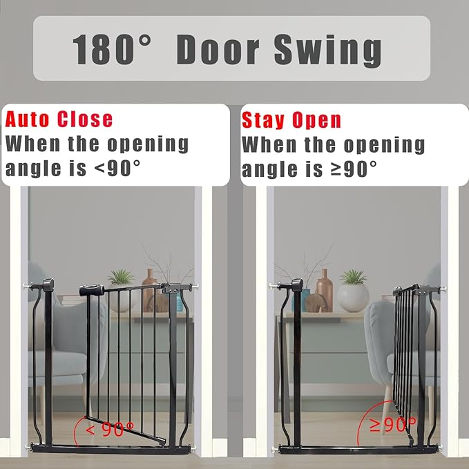 Heavy Duty Baby & Dog Safety Gate, Extra Wide 85.8-90.5 Inch,Black Metal, Pressure Mounted No Drilling Pet Gate for Large Openings