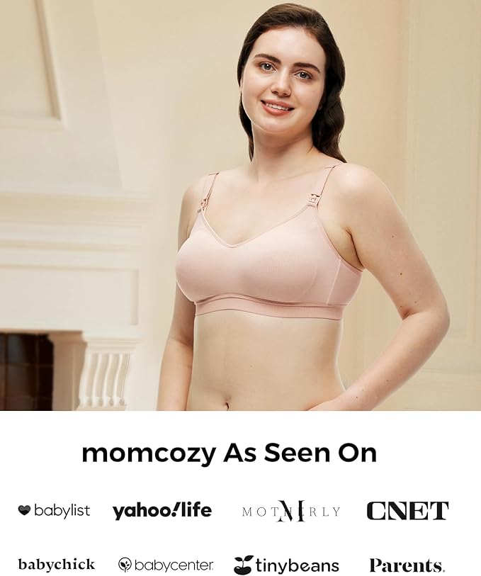 Momcozy Hands-Free Pumping Bra, Wireless & Seamless Breast Pump Bra, Breathable Tencel™ Fabric & Fully Fixed Cups