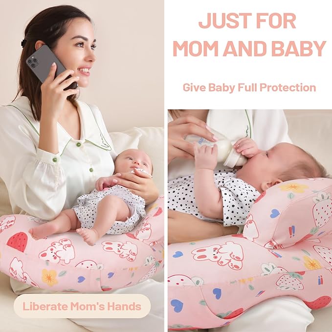 AMASKY Nursing Pillow for Breastfeeding, Animal Patterns Removable Cotton Cover, Machine Washable, Strawberry Pattern (Candy Pink), Pallet of Product