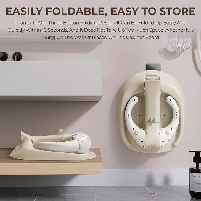 Adjustable Baby Shower Stand, Baby Bath Stand, Baby Shower Standing Support with Adjustable Height and Safety Handle, Foldable and Compact Baby Bathtub with Stand for Baby 6-36 Months (Khaki)