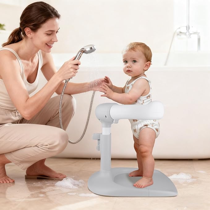 EC-Gaze Baby Shower Stand – Adjustable Baby Bath Stand & Standing Baby Bathtub, Baby Shower Standing Support, Toddler Shower Stand for Infants 8–36 Months (Grey)