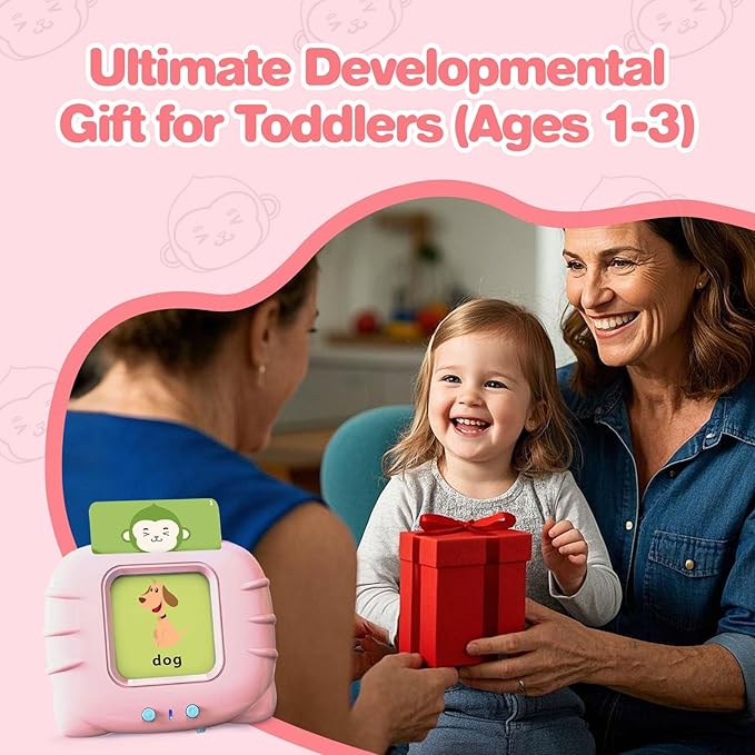 Toddler Gifts Talking Flash Cards for 1 2 3 4 5 Year Old Boys and Girls, Autism Sensory Toys for Autistic Children, Learning Educational Montessori Speech Therapy, 296 Pro Words Pink