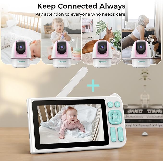 Video Baby Monitor, 2000ft Long Range, Enhanced Signal Stability, No WiFi, 5" HD Screen, 5000mAh, 1080p Camera, Super Clear Night Vision, Pan-Tilt-Zoom, 2-Way Audio, AI Cry & Motion Alarm