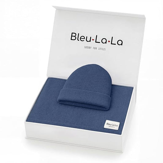 Bleu La La Baby Gift Set - Organic Cotton Newborn Blanket Essentials, Thoughtful Baby Shower & New Baby Gift for Boys & Girls (Luxe - Denim Blue)