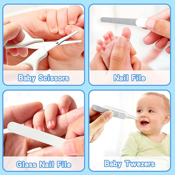 Baby Healthcare and Grooming Kit, Baby Safety Care Set, Baby Electric Nail Trimmer Set Newborn Nursery Health Care Set for Newborn Infant Toddlers Baby Boys Girls Kids (Grey White-18 Kits)