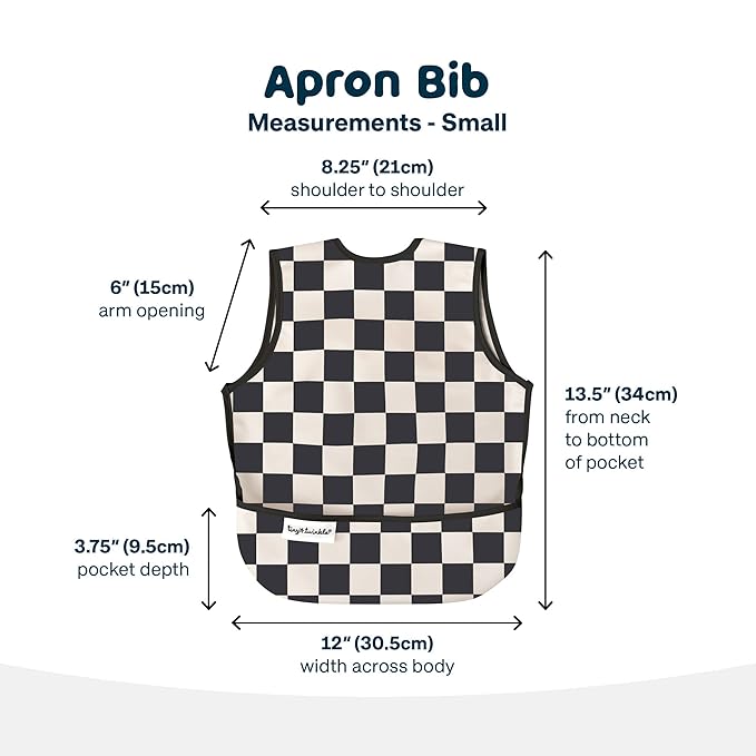 Tiny Twinkle Mess Proof Baby Bib for Boys | Waterproof Toddler Bib for Eating | Baby Apron for Feeding, Machine Washable | Perfect Shower Gift (Black Checkers, 6–24M)
