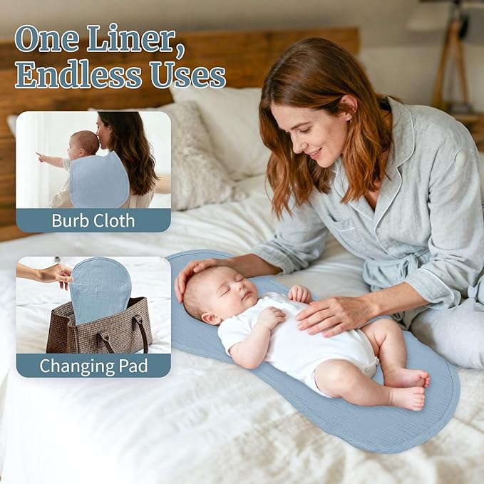 4 Pcs Changing Pad Liners Fits in Peanut Shape Changing Pad Waterproof Diaper Mats Organic Cotton Peanut Mats are Warm on a Baby's Back, Washable Reusable (Blue)