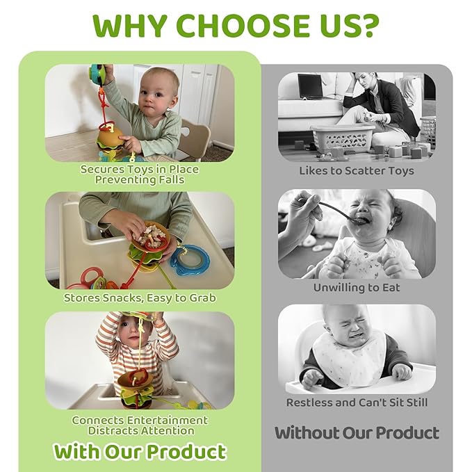 Hamburger Suction Cup Toys Holder for High Chair, Stroller Baby Toys 6-12 Months & Toddlers, 3 Tethers Keep from Falling, Great for Restaurant & Car Seat Airplane Travel