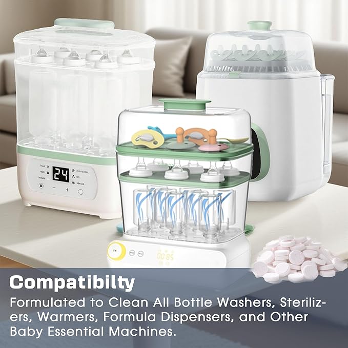 xcivi 40 Count Descaling Tablets Descales Compatible with Momcozy, Baby Brezza Bottle Washer, Descaling Tablets for Milk & Limescale Removal, Effective for GROWNSY Bottle Washer, Warmer, Sterilizer