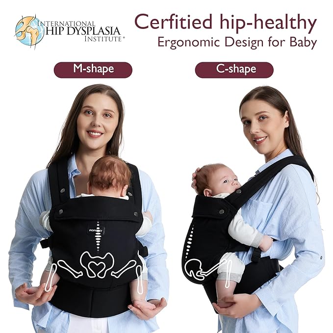 Momcozy Baby Carrier - Ergonomic, Cozy and Lightweight Carrier for 7-44lbs, Effortless to Put On, Ideal for Hands-Free Parenting, Enhanced Lumbar Support, Purehug for Infant to Toddler, Black