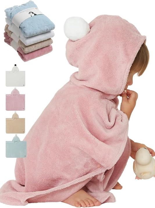 Konny Baby Hooded Towel Rayon from Bamboo Cotton Baby Bath Beach Towel Hooded Poncho, Oeko-TEX, Ultra Soft & Quick-Dry, Newborn Boys Girls Toddler (Pink, Medium)