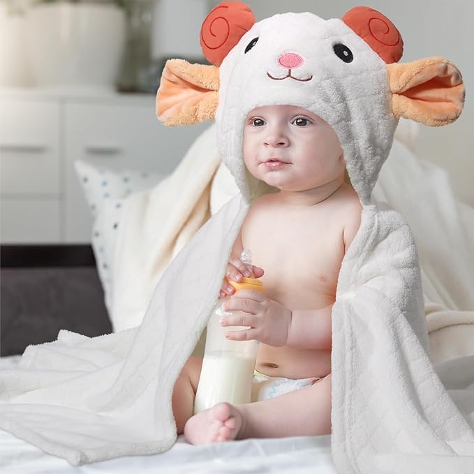WODHOY Baby Towels with Hood,2-Pack Baby Towels with Hood for Toddlers 1-3 0-5 Years, Super Soft Thick Absorbent Premium Coral Fleece Bath Towels Kids 50"x32",Green Frog & White Sheep Set