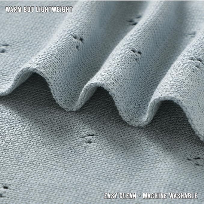 Bleu La La Baby Gift Set - Organic Cotton Newborn Blanket Essentials, Thoughtful Baby Shower & New Baby Gift for Boys & Girls (Pointelle - Powder Blue)