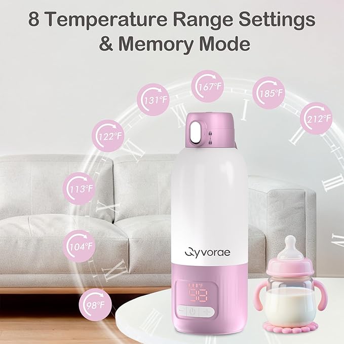 Portable Bottle Warmer for Travel - 17 oz Large Capacity & Extended Battery Life - Breastmilk, Formula, Water, Milk Warmer Fast Heating - Baby Bottle Warmer On The Go for Car & Airplane