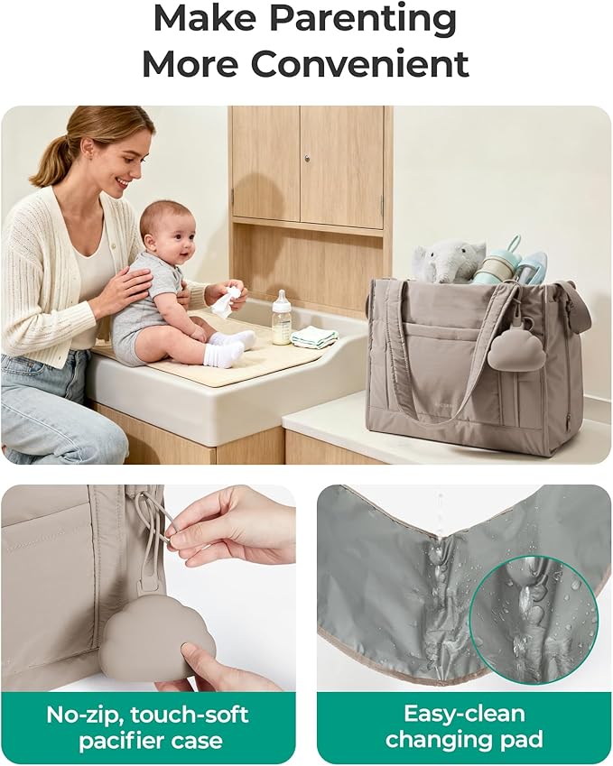BAGSMART Diaper Bag Tote Puffer, Hospital Bag for Labor Delivery with Pacifier Case, Lightweight Baby Bag for Travel, Work | Multifunctional, Insulated Pockets, Water Resistance