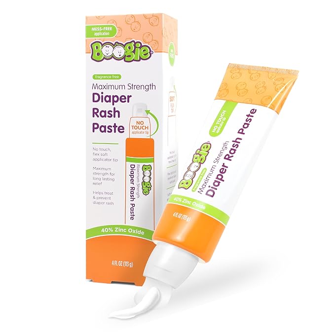 Boogie Diaper Rash Paste, Maximum Strength 40% Zinc Oxide, Mess-Free Applicator, Soothes Baby Bum, Diaper Bag Essential, 4oz