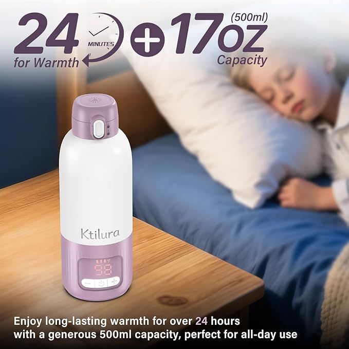 Portable Bottle Warmer for Travel,2Min Fast Heating,16000mAh Battery Baby Bottle Warmer for Breast Milk/Formula/Water,17 Oz Large Capacity Milk Warmer w/Sterilizer/Fast Charge/8-Temp Control