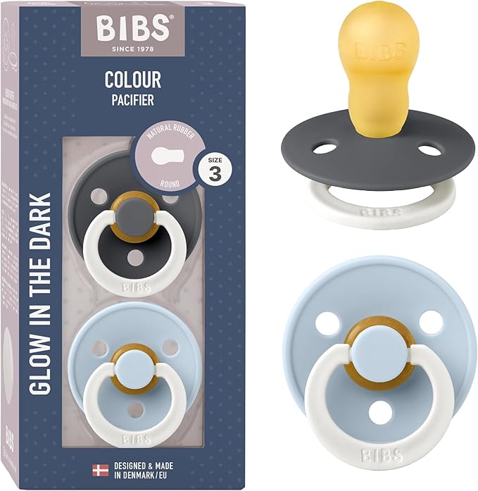 Bibs Pacifiers Color Collection, Set of 2 BPA-Free Latex Pacifiers Made in Europe, Round Nipple Baby Pacifier.