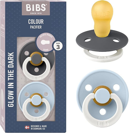 Bibs Pacifiers Color Collection, Set of 2 BPA-Free Latex Pacifiers Made in Europe, Round Nipple Baby Pacifier.