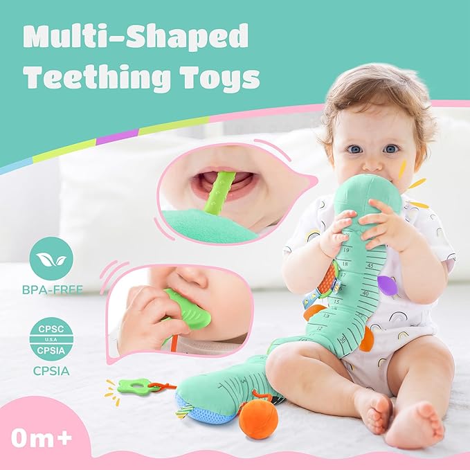 AWOTOY Baby Toys 6-12 Months Music Caterpillar Infant Toys Stuffed Animals 0-3-6 Months Teething Tummy Time Sensory Toys with Mirror Rattle&Pull String for Boys Girls Birthday Gifts|Tiffany Blue,Leafy