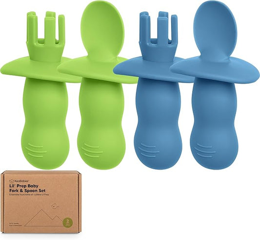 KeaBabies 4-Pack Silicone Baby Spoons and Forks Set - Baby Led Weaning Utensils 6-12 Months, Self Feeding Toddler Spoon & Fork for Training, Teething, Easy to Hold, BPA-Free Silicone (Kea)