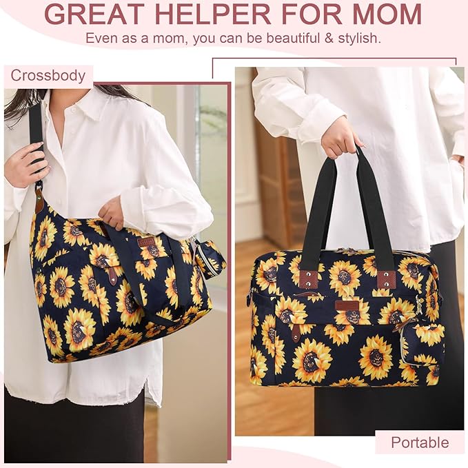 Diaper Bag Tote - Diaper Baby Bags with Pacifier Case, Shoulder Straps, Stroller Clips, Waterproof Large Mommy Maternity Travel Baby Bag for Mom and Dad, Sunflower, Medium